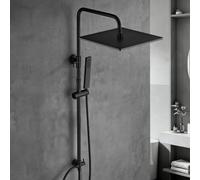 Görbach Columna ducha acero inoxidable sin Grifo, cabezal de ducha 30x30cm | Set ducha de lluvia negro, barra de ducha ajustable en altura 74-114 cm, Compatible con Orificios Existentes