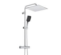 Görbach Columna Ducha con Grifo Termostático Set Ducha Acero INOX 304 con Mezclador Termostático Sistema Ducha con Ducha Mano y Cuadrada Lluvia Cromo 30 * 30cm