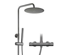 Görbach Columna Ducha con Grifo Termostático, Set Ducha de Altura Ajustable Conjunto Ducha Acero Inoxidable con Alcachofa y Cabezal Ducha lluvia 25cm Gris Gunmetal cepillado