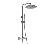 Görbach Columna Ducha con Grifo Termostático, Set Ducha de Altura Ajustable Conjunto Ducha Acero Inoxidable con Alcachofa y Cabezal Ducha lluvia 30cm Gris Gunmetal cepillado