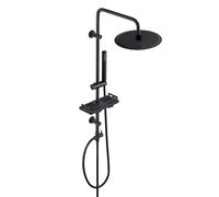 Görbach Columna Ducha Hidromasaje sin Grifo Negra Barra Ducha en Acero Inoxidable de Altura Adjustable Set Ducha con Ducha Mano,Estante y Alcachofa Cabezal Ducha D25cm