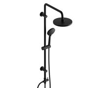 Görbach Columna Ducha sin Grifo Negra Sistema de ducha de lluvia, Set de Ducha de acero inoxidable con barra de ducha de 92 cm y cabezal redondo ABS D20 cm, negro