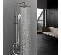 Görbach Columna Ducha sin Grifo, Set Ducha de Altura Ajustable Conjunto Ducha Acero Inoxidable con Alcachofa y Cabezal Ducha Lluvia 20x20cm Cromo