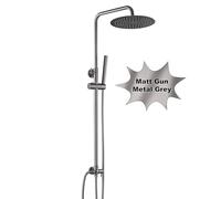 Görbach Columna Ducha sin Grifo, Set Ducha de Altura Ajustable Conjunto Ducha Acero Inoxidable con Alcachofa y Cabezal Ducha lluvia 25cm Gris Gunmetal cepillado