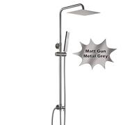 Görbach Columna Ducha sin Grifo, Set Ducha de Altura Ajustable Conjunto Ducha Acero Inoxidable con Alcachofa y Cabezal Ducha lluvia 20x20cm Gris Gunmetal cepillado