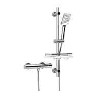 Görbach Columna Ducha Termostática, Grifo Mezclador con juego de barras de ducha de acero inoxidable, Alcachofa, barra ducha 70 cm con Estante, cromo
