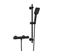 Görbach Columna Ducha Termostática, Grifo Mezclador con juego de barras de ducha de acero inoxidable, Alcachofa, barra ducha 70 cm, negro