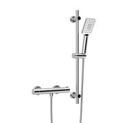 Görbach Columna Ducha Termostática, Grifo Mezclador con juego de barras de ducha de acero inoxidable, Alcachofa, barra ducha 70 cm, cromo