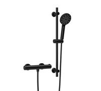 Görbach Columna Ducha Termostática, Grifo Mezclador con juego de barras de ducha de acero inoxidable, Alcachofa, barra ducha 70 cm, negro