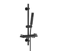 Görbach Conjunto de ducha con Estante Ducha, Columna Ducha sin Grifo con Teleducha y Manguera, Acero inoxidable Barra de Ducha 70cm con Deslizador y Soporte de Pared Ajustable, Negro mate