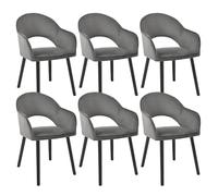 Goeurvant Juego de 6 Sillas de Comedor con Reposabrazos, Sillas Tapizadas para Salón y Cocina, Sillones Modernos con Patas de Madera - Gris Oscuro