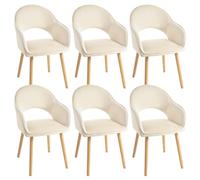 Goeurvant Juego de 6 Sillas de Comedor con Reposabrazos, Sillas Tapizadas para Salón y Cocina, Sillones Modernos con Patas de Madera - Marfil