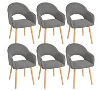 Goeurvant Juego de 6 Sillas de Comedor con Reposabrazos, Sillas Tapizadas para Salón y Cocina, Sillones Modernos con Patas de Madera - Gris