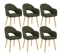 Goeurvant Juego de 6 Sillas de Comedor con Reposabrazos, Sillas Tapizadas para Salón y Cocina, Sillones Modernos con Patas de Madera - Verde Oliva