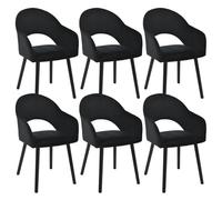 Goeurvant Juego de 6 Sillas de Comedor con Reposabrazos, Sillas Tapizadas para Salón y Cocina, Sillones Modernos con Patas de Madera - Negro