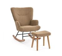 Goeurvant Mecedora con taburete, sillón con orejas de pana fina con reposabrazos y respaldo alto, moderno sillón de relax para salón, dormitorio y espacios pequeños, color camel