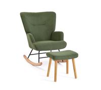 Goeurvant Mecedora con taburete, sillón con orejas de pana fina con reposabrazos y respaldo alto, moderno sillón de relax para salón, dormitorio y espacios pequeños, color verde