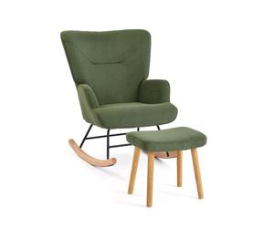 Goeurvant Mecedora con taburete, sillón con orejas de pana fina con reposabrazos y respaldo alto, moderno sillón de relax para salón, dormitorio y espacios pequeños, color verde