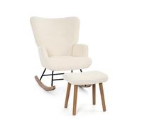 Goeurvant Mecedora con taburete, tejido de peluche, sillón con reposabrazos y respaldo alto, sillón moderno de relax para lectura, para salón, dormitorio y espacios pequeños, color crema
