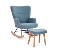 Goeurvant Mecedora con taburete, tela de peluche, sillón con reposabrazos y respaldo alto, sillón moderno de relax para salón, dormitorio y espacios pequeños, color azul paloma