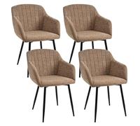 Goeurvant Pack de 4 Sillas de Comedor con Reposabrazos, Sillas Tapizadas de Chenilla con Patas Metálicas, Modernas Sillón para Salón y Cocina, Marrón café