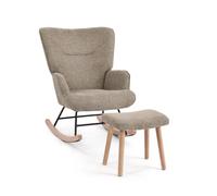 Goeurvant Sillón mecedora con Puf, Reposabrazos y Respaldo Alto, Arena | Mecedora silenciosa y ergonómica para lectura, lactancia y relajación - para salón, dormitorio y espacio pequeño