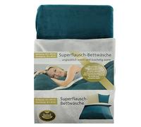 Gözze - Ropa de cama reversible, Tacto de cachemira, Funda nórdica: 135 x 200 cm, Funda de almohada: 80 x 80 cm, Microfibra - Turquesa/Blanco roto