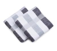 Gözze - Serviettes à Rayures New York, lot de 2, douces et absorbantes, 100% coton, 50 x 100 cm - anthracite/blanc/argenté