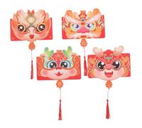 Gogogmee 4 Piezas Sobres Rojos Plegables Año Chino Ranuras Bolsas Tradicionales de Dinero Suerte para Festival Boda con Diseño Dragón y Elementos Chinos