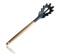 Gogogmee Utensilio para servir pasta con mango de madera y filtro de silicona, ligero y funcional para cocina doméstica color gris