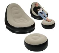 Gohytal Sofá inflable, con taburete, sofá de aire impermeable, portátil, hinchable, sofá de aire con paquete portátil para camping, vacaciones, piscina, fiestas en la playa, patio trasero, azul