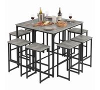 GOKHOMX 2 Mesas Alta Bar con 8 Taburetes, Ahorra Espacio, Gris y Negro | 2 Mesas Altas Cocina de 100 × 50 × 90 cm | 8 Taburetes Bajo la Mesa | ideal para Cocina, Comedor, Restaurante y Cafetería