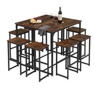 GOKHOMX 2 Mesas Alta Bar con 8 Taburetes, Ahorra Espacio, Marrón y Negro | 2 Mesas Altas Cocina de 100 × 50 × 90 cm | 8 Taburetes Bajo la Mesa | ideal para Cocina, Comedor, Restaurante y Cafetería