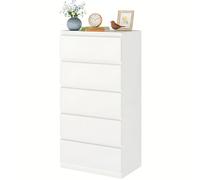 GOKHOMX Cómoda Blanca con 5 Cajones, Cómoda y Cajonera Dormitorio Blanca Mueble de Cajonera Moderno Gavetero Alta 120 cm Almacenamiento Sinfonier para Dormitorio Salón Oficina (60x40x120.5cm)