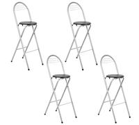 GOKHOMX - Juego de 4 taburetes plegables con respaldo, altura del asiento 75 cm, taburete alto plegable portátil, silla de bar plegable, para cocina bistro exterior, sin ensamblaje, negro y plateado