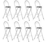 GOKHOMX - Juego de 8 taburetes plegables con respaldo, altura del asiento 75 cm, taburete alto plegable portátil, silla de bar plegable, para cocina bistro exterior, sin ensamblaje, negro y plateado
