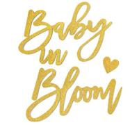 Gold Baby in Bloom Cartel para Baby Shower - Letras grandes de fieltro con brillo para pancartas de fiesta de bebé, fondo de arco, temática de revelación de género niña o niño, anuncio de embarazo,