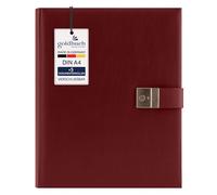 goldbuch 53525 Bologna - Carpeta para documentos DIN A4, incluye 5 fundas de visión, carpeta organizadora ampliable con cerradura, piel sintética, aprox. 27,5 x 34 cm, color rojo oscuro