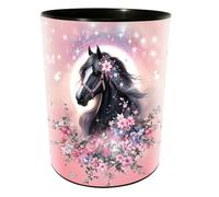 goldbuch 82 141 - Papelera de plástico, color rosa | Papelera de plástico lavable para niños, cubo de papel rosa con diseño de caballo negro, cubo de basura de 12 litros