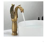 Goldía de lujo fregadero grifo vintage cobre estilo cisne personalidad Montaje la cubierta caliente y frío mezclador negro cuenca Fácil de instalar(High Antique Brass)