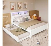 Goldicoo Cama infantil doble 120 x 200 cm con cama nido 90 x 190 cm, color | Con luz ambiental, pino, cabecero de almacenamiento
