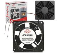 GOLDMAN SERVICE | Ventilador Axial de Alta Temperatura con Rejilla y Filtro para Casette de Chimeneas Insertables | Silencioso con Potentes Aspas Metálicas | Medidas: 120x120x38 mm (23W)