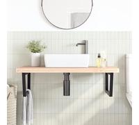 Goldonion Estante para lavabo suspendido, 100 x 60 cm, acero y haya | Forma Trapecio, capacidad de carga 100 kg, soportes negros, montaje en pared, 2 soportes incluidos