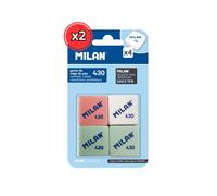 Goma de Borrar Cuadrada Milan 430 - Pack 8 Unidades - Colores Surtidos - Tacto Suave - Pack de 2 blister de 4 unidades