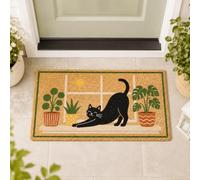 GOMAKERER Felpudo con gato negro elástico, 76 x 43 cm, felpudo grande de fibra de PP, rectangular, resistente, para interior y exterior, adecuado para terraza o garaje