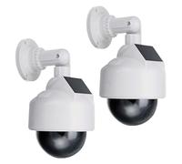 GOMETY 2 cámaras falsas de vigilancia con LED parpadeantes rojos, cámara de vigilancia falsa para interior y exterior (blanco)