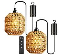 GOMETY Juego de 2 Lámparas Colgantes a Pilas con Mando a Distancia, Lámpara Colgante LED Regulable Sin Cables IP66, Farol Colgante Exterior para Jardín, Terraza, Balcón, Camping y Decoración Boho