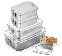 GOMETY Juego de 4 fiambreras de acero inoxidable 304 con 1400/850/550/550 ml, caja Bento a prueba de fugas, con anillo de sellado y divisor, apilable para sopa, ensalada, comidas restantes