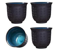 GOMETY Juego de 4 tazas de té japonesas, 165 ml, tazas de té asiáticas pequeñas, tazas de cerámica sin asa, tazas de té de porcelana con texto de buena suerte en relieve para té, sake café regalos