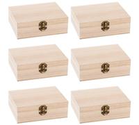 GOMETY Juego de 6 cajas de madera naturales, 15 x 10 x 6 cm, caja decorativa de madera con tapa, para joyas, recuerdos, manualidades, cajas de madera